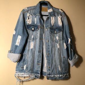 Bleach Wash Ripped Denim Jacket